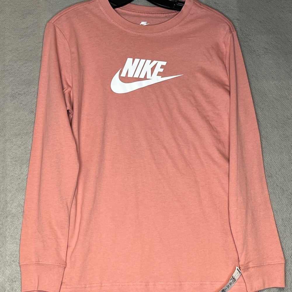 🆕 The Nike Tee Girls Size Large Loose Fit Coral/White Long Sleeve Fast Shipping